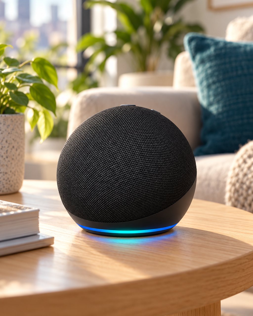 Alexa Echo Dot en una mesa de sala